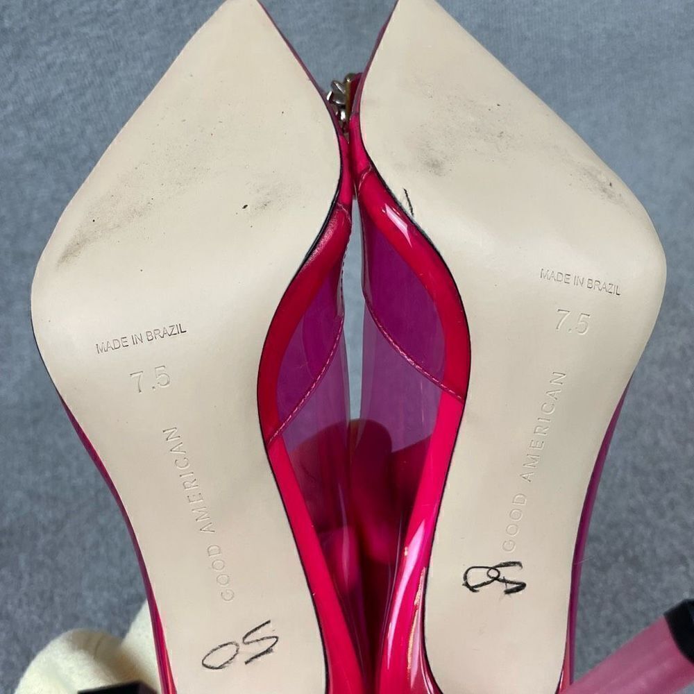 NEW Good American Cinderella Hot Pink Embellished Pump Heels Women’s 7.5 - Picture 5 of 5